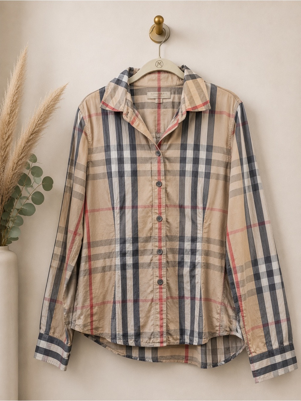 Burberry Tan, Beige & Red Checked Shirt